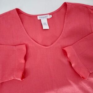 Fresh Produce Coral Pink 100% Linen Ruffle Cuff Top Womens Large Beach Coastal